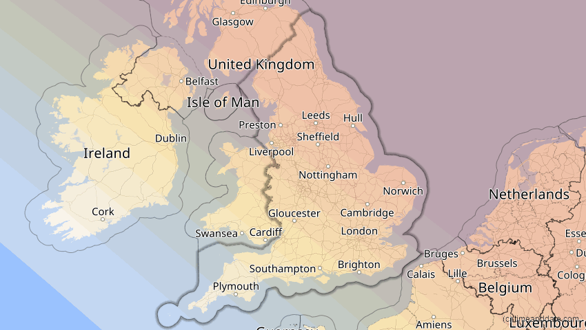 A map of England, Großbritannien, showing the path of the 31. Mai 2003 Ringförmige Sonnenfinsternis