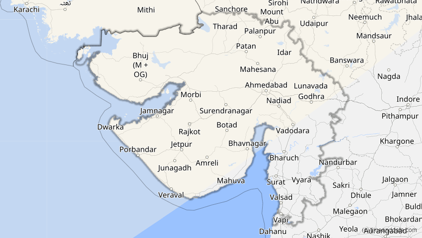 A map of Gujarat, Indien, showing the path of the 31. Mai 2003 Ringförmige Sonnenfinsternis