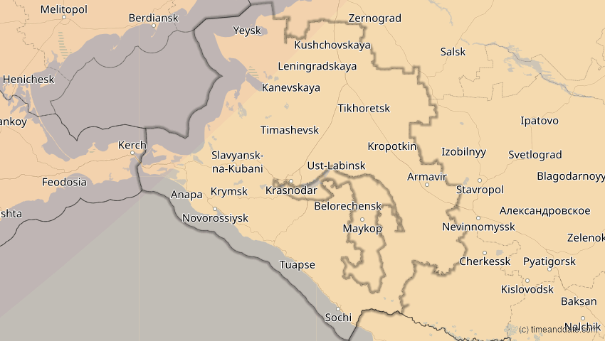 A map of Krasnodar, Russland, showing the path of the 31. Mai 2003 Ringförmige Sonnenfinsternis