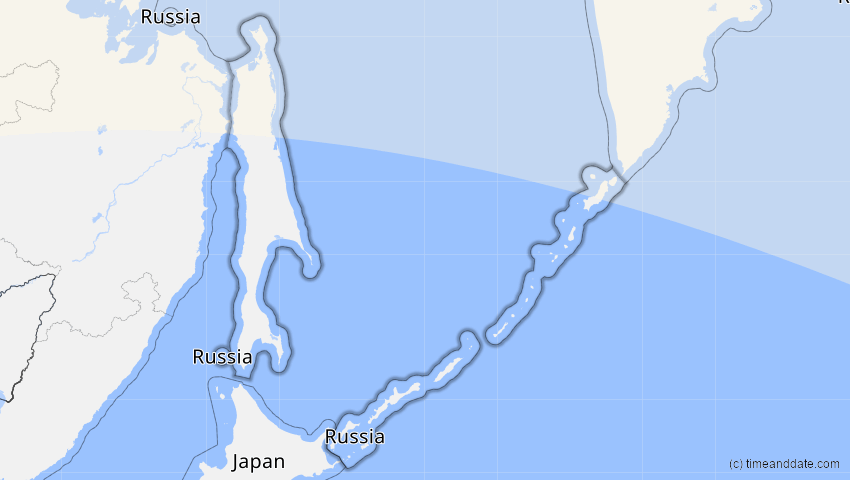 A map of Sachalin, Russland, showing the path of the 31. Mai 2003 Ringförmige Sonnenfinsternis