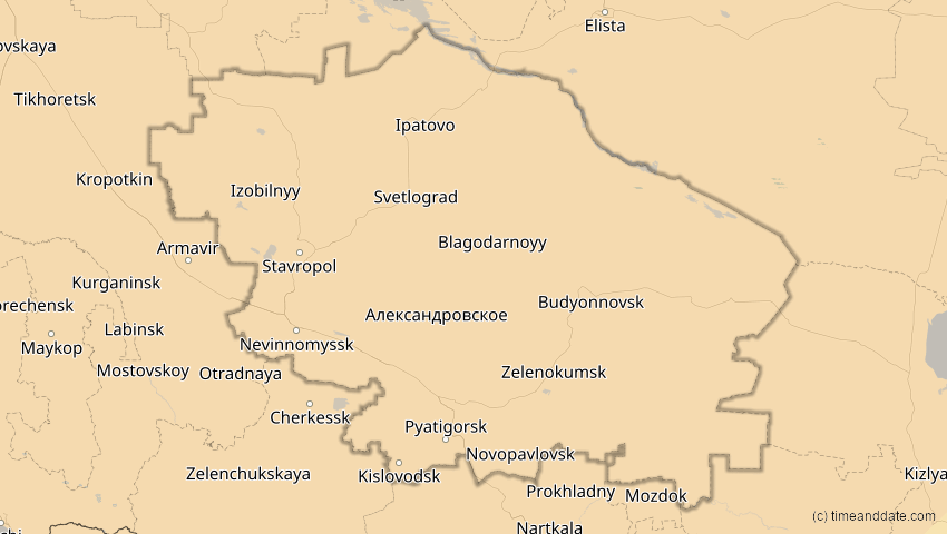 A map of Stawropol, Russland, showing the path of the 31. Mai 2003 Ringförmige Sonnenfinsternis