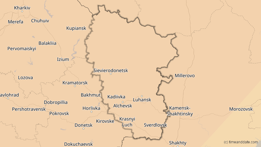 A map of Luhansk, Ukraine, showing the path of the 31. Mai 2003 Ringförmige Sonnenfinsternis