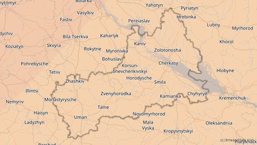 A map of Tscherkassy, Ukraine, showing the path of the 31. Mai 2003 Ringförmige Sonnenfinsternis