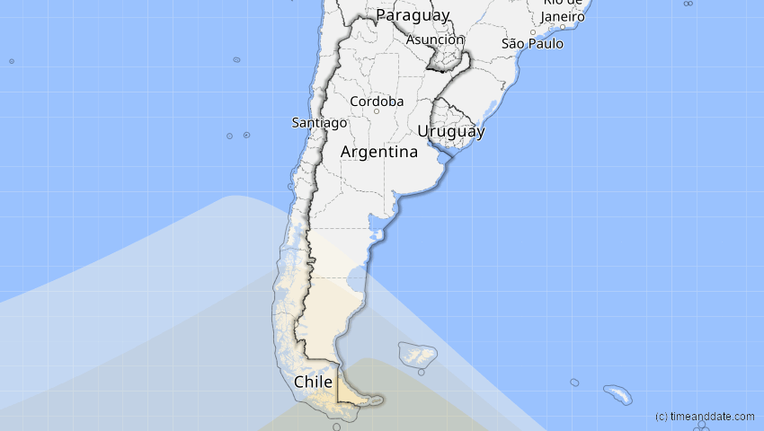 A map of Argentinien, showing the path of the 23. Nov 2003 Totale Sonnenfinsternis