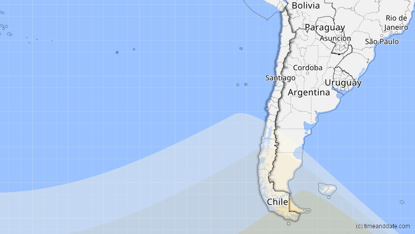 A map of Chile, showing the path of the 23. Nov 2003 Totale Sonnenfinsternis