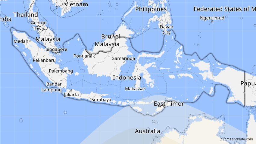 A map of Indonesien, showing the path of the 24. Nov 2003 Totale Sonnenfinsternis