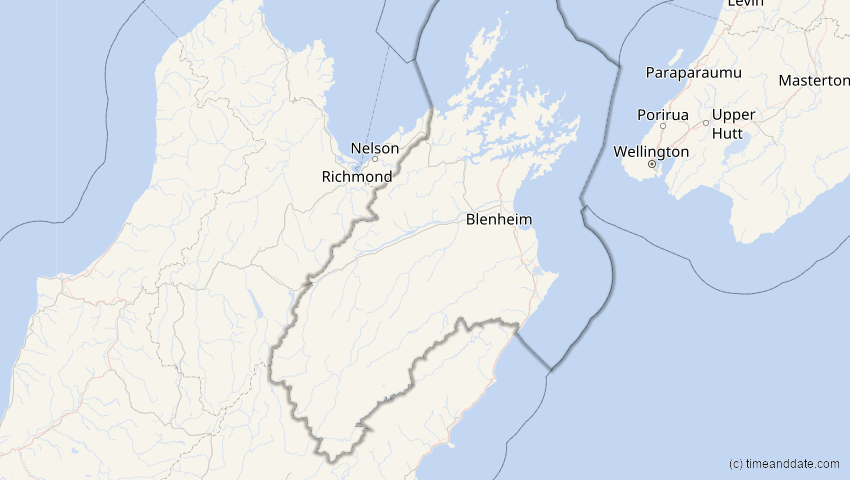 A map of Marlborough, Neuseeland, showing the path of the 24. Nov 2003 Totale Sonnenfinsternis