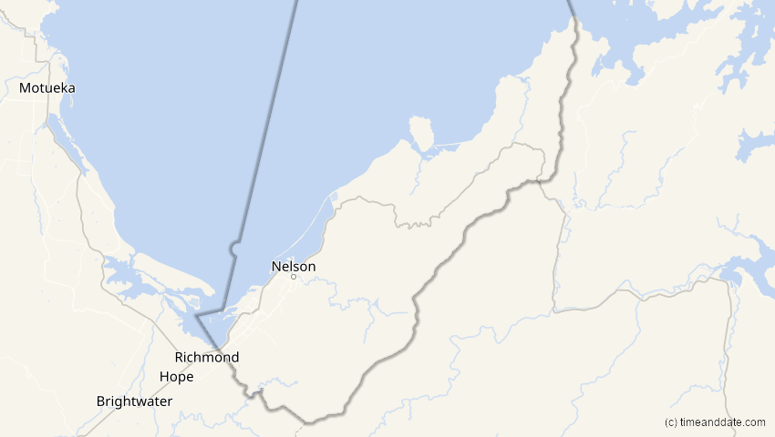 A map of Nelson, Neuseeland, showing the path of the 24. Nov 2003 Totale Sonnenfinsternis