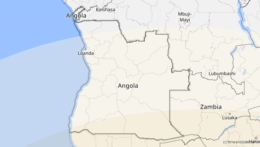 A map of Angola, showing the path of the 19. Apr 2004 Partielle Sonnenfinsternis