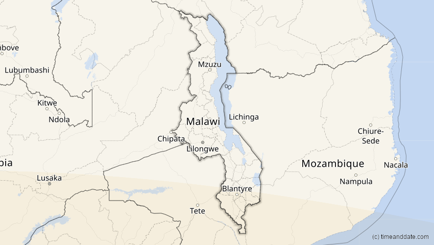 A map of Malawi, showing the path of the 19. Apr 2004 Partielle Sonnenfinsternis