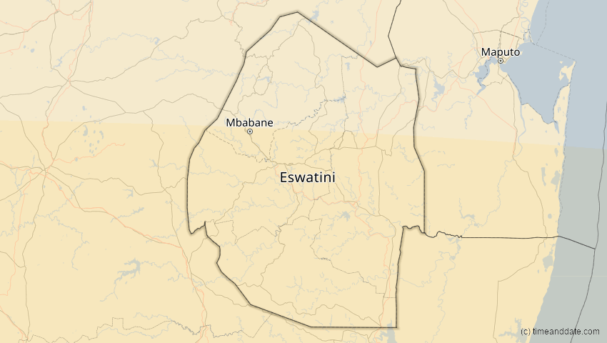 A map of Eswatini, showing the path of the 19. Apr 2004 Partielle Sonnenfinsternis