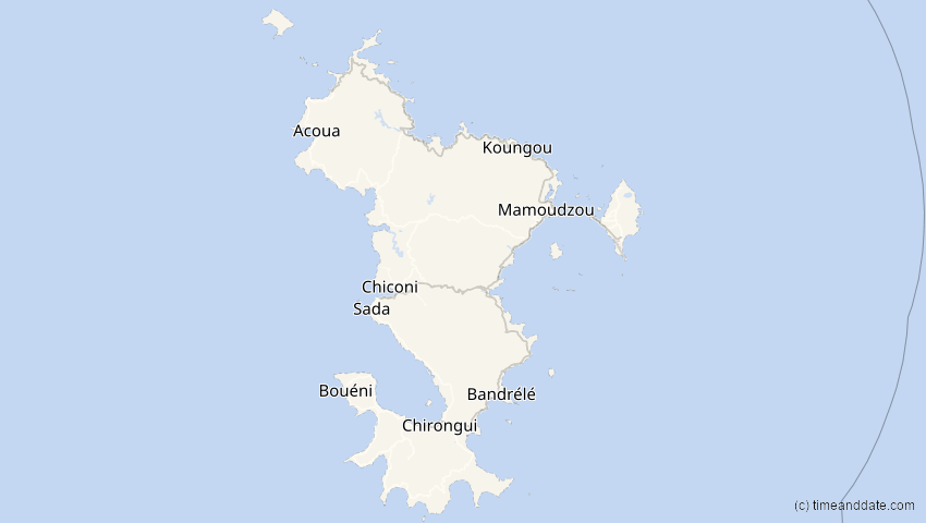A map of Mayotte, showing the path of the 19. Apr 2004 Partielle Sonnenfinsternis
