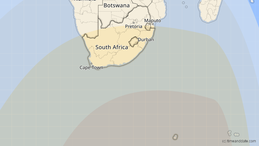 A map of Südafrika, showing the path of the 19. Apr 2004 Partielle Sonnenfinsternis