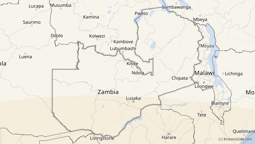 A map of Sambia, showing the path of the 19. Apr 2004 Partielle Sonnenfinsternis