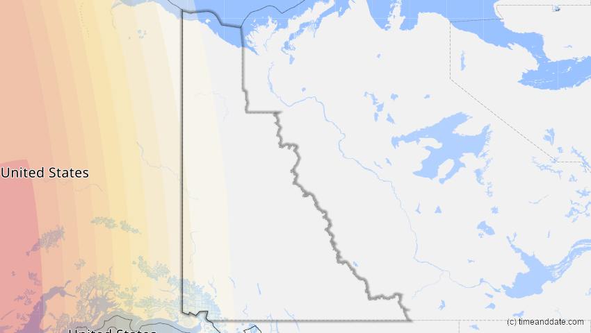 A map of Yukon, Kanada, showing the path of the 13. Okt 2004 Partielle Sonnenfinsternis