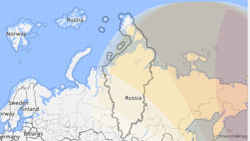 A map of Krasnojarsk, Russland, showing the path of the 14. Okt 2004 Partielle Sonnenfinsternis