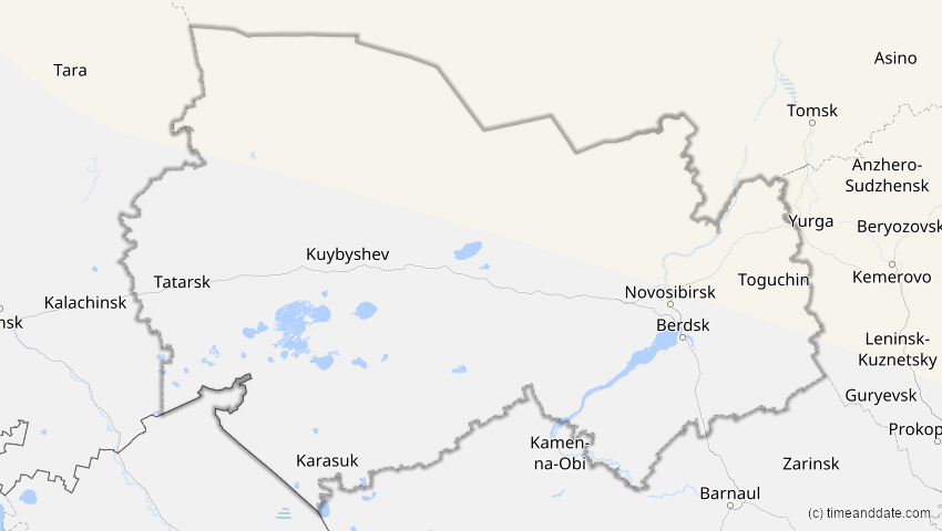 A map of Nowosibirsk, Russland, showing the path of the 14. Okt 2004 Partielle Sonnenfinsternis