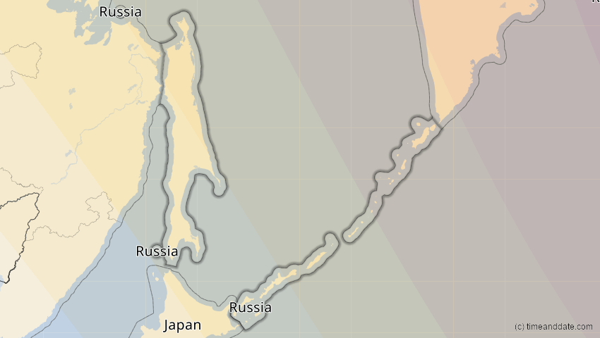 A map of Sachalin, Russland, showing the path of the 14. Okt 2004 Partielle Sonnenfinsternis