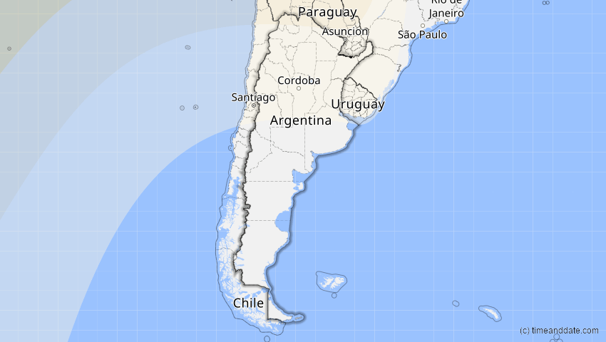 A map of Argentinien, showing the path of the 8. Apr 2005 Totale Sonnenfinsternis
