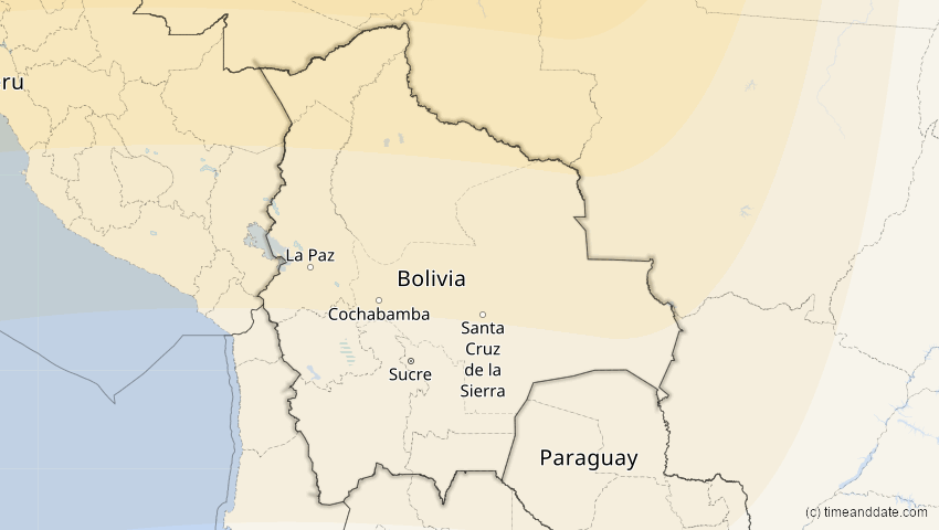 A map of Bolivien, showing the path of the 8. Apr 2005 Totale Sonnenfinsternis
