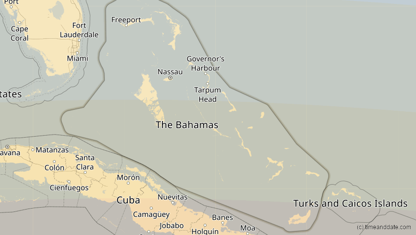 A map of Bahamas, showing the path of the 8. Apr 2005 Totale Sonnenfinsternis