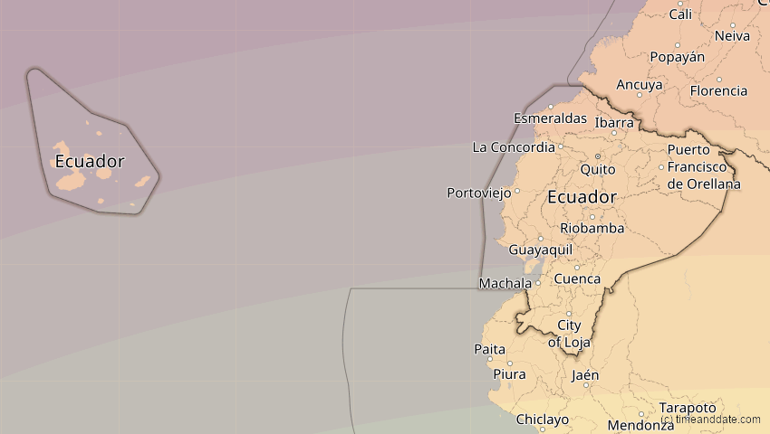A map of Ecuador, showing the path of the 8. Apr 2005 Totale Sonnenfinsternis