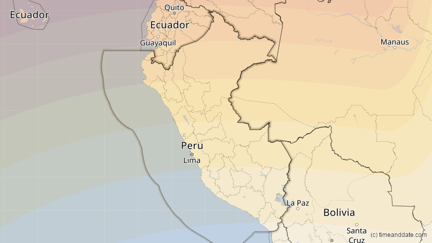 A map of Peru, showing the path of the 8. Apr 2005 Totale Sonnenfinsternis