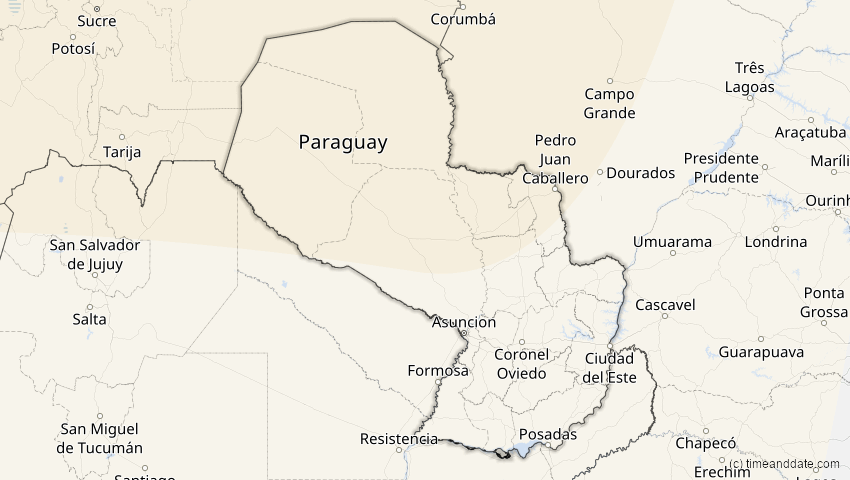 A map of Paraguay, showing the path of the 8. Apr 2005 Totale Sonnenfinsternis