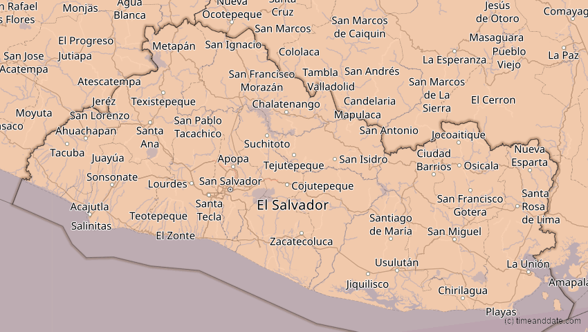 A map of El Salvador, showing the path of the 8. Apr 2005 Totale Sonnenfinsternis
