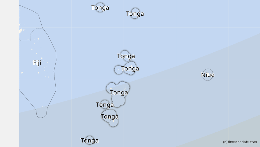 A map of Tonga, showing the path of the 9. Apr 2005 Totale Sonnenfinsternis