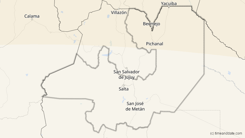 A map of Salta, Argentinien, showing the path of the 8. Apr 2005 Totale Sonnenfinsternis