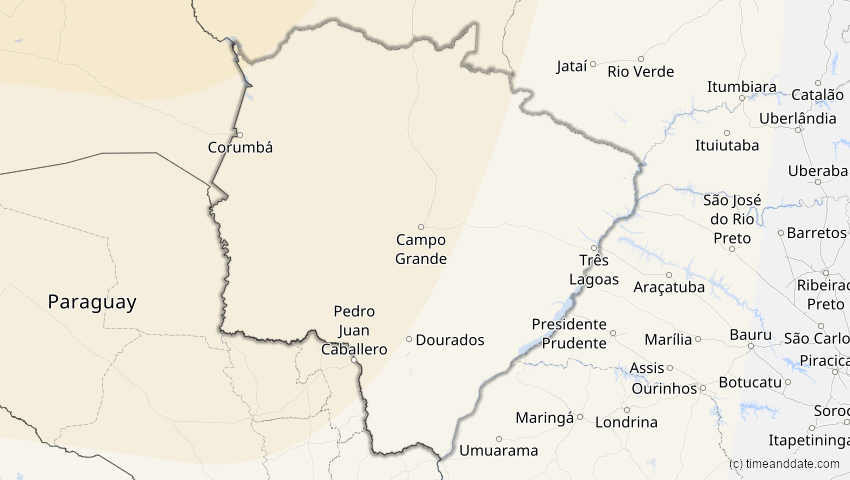 A map of Mato Grosso do Sul, Brasilien, showing the path of the 8. Apr 2005 Totale Sonnenfinsternis