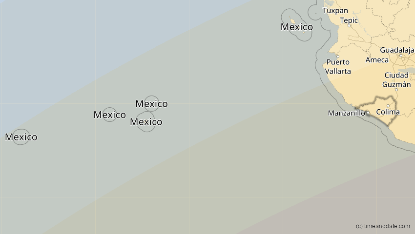 A map of Colima, Mexiko, showing the path of the 8. Apr 2005 Totale Sonnenfinsternis