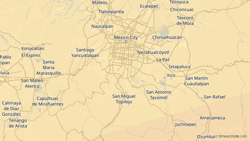 A map of Ciudad de México, Mexiko, showing the path of the 8. Apr 2005 Totale Sonnenfinsternis