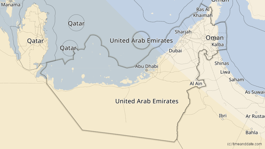 A map of Vereinigte Arabische Emirate, showing the path of the 3. Okt 2005 Ringförmige Sonnenfinsternis