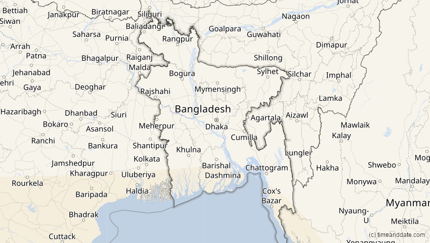 A map of Bangladesch, showing the path of the 3. Okt 2005 Ringförmige Sonnenfinsternis