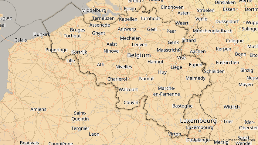 A map of Belgien, showing the path of the 3. Okt 2005 Ringförmige Sonnenfinsternis