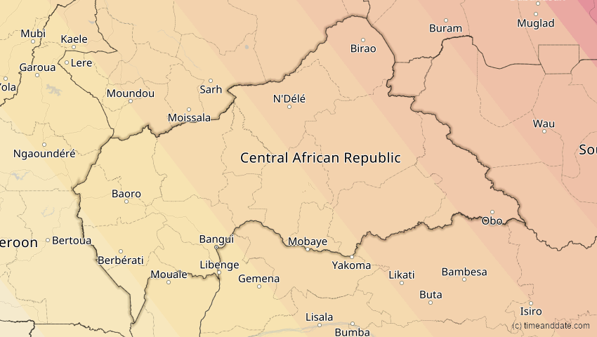 A map of Zentralafrikanische Republik, showing the path of the 3. Okt 2005 Ringförmige Sonnenfinsternis