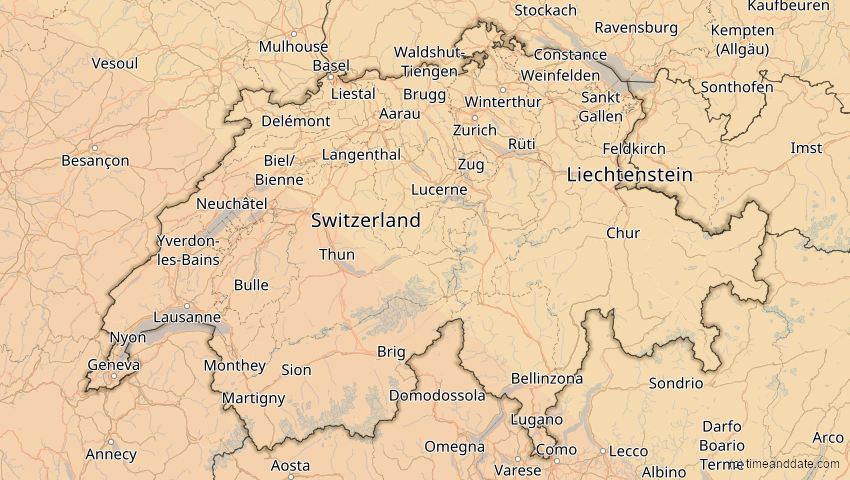 A map of Schweiz, showing the path of the 3. Okt 2005 Ringförmige Sonnenfinsternis