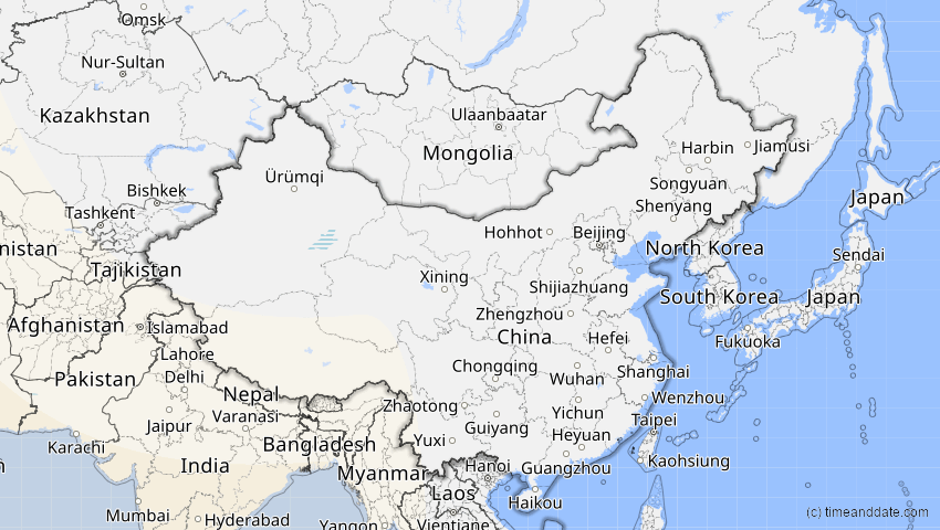 A map of China, showing the path of the 3. Okt 2005 Ringförmige Sonnenfinsternis