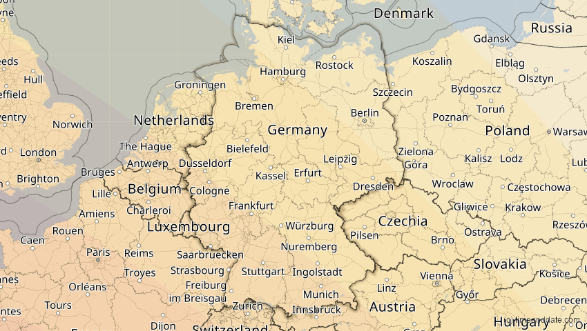 A map of Deutschland, showing the path of the 3. Okt 2005 Ringförmige Sonnenfinsternis