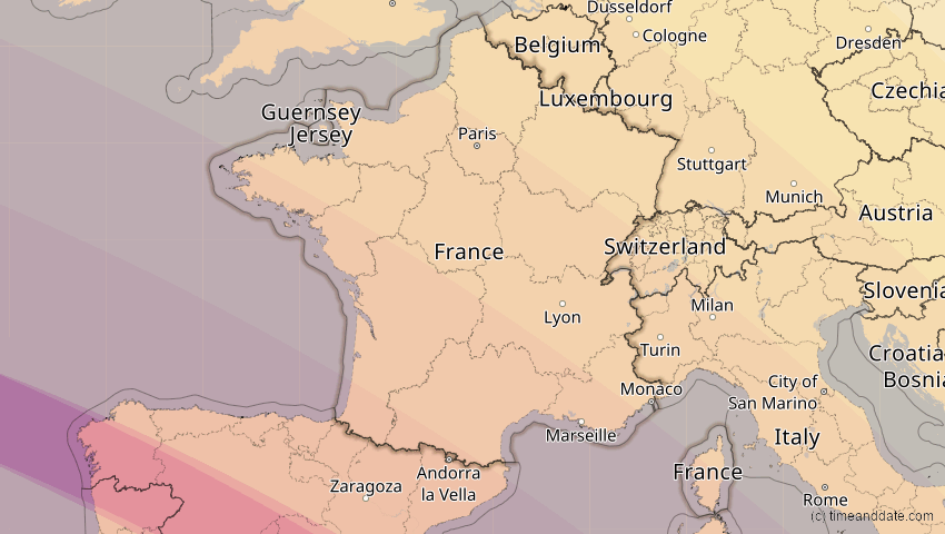 A map of Frankreich, showing the path of the 3. Okt 2005 Ringförmige Sonnenfinsternis