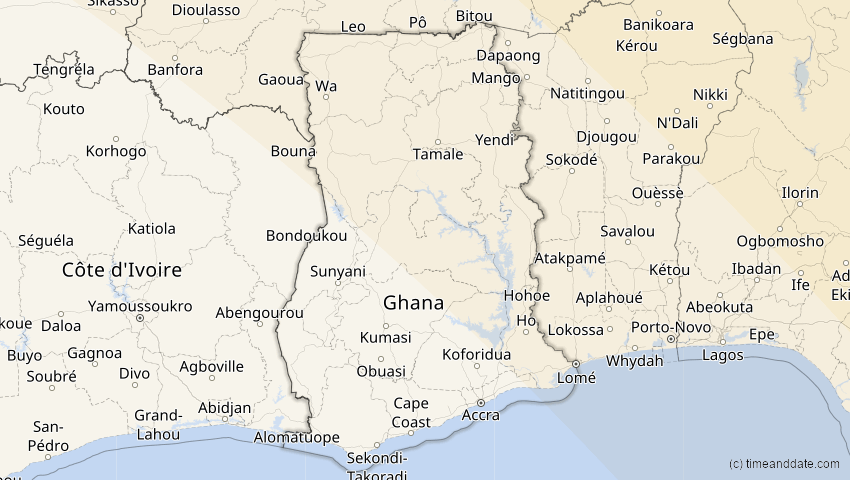 A map of Ghana, showing the path of the 3. Okt 2005 Ringförmige Sonnenfinsternis