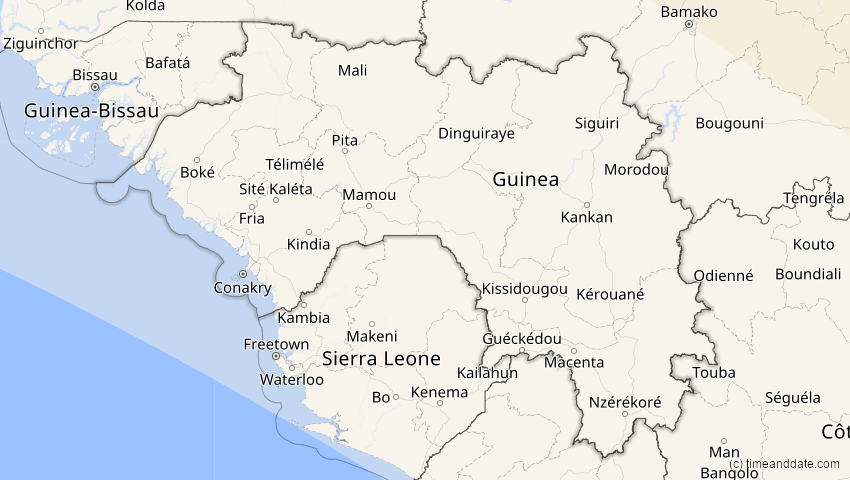 A map of Guinea, showing the path of the 3. Okt 2005 Ringförmige Sonnenfinsternis