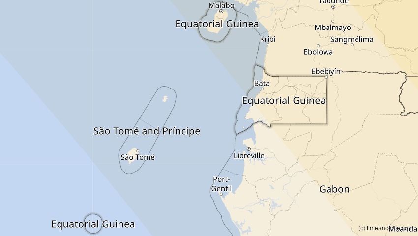 A map of Äquatorialguinea, showing the path of the 3. Okt 2005 Ringförmige Sonnenfinsternis