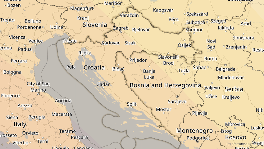 A map of Kroatien, showing the path of the 3. Okt 2005 Ringförmige Sonnenfinsternis
