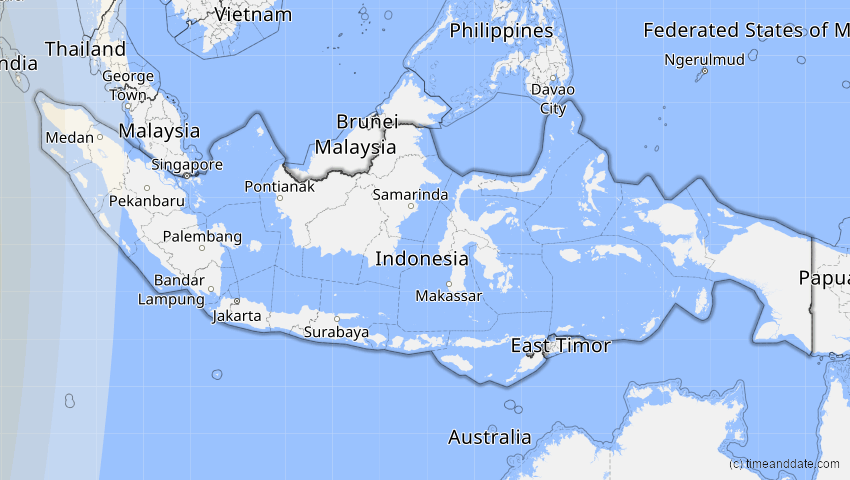 A map of Indonesien, showing the path of the 3. Okt 2005 Ringförmige Sonnenfinsternis