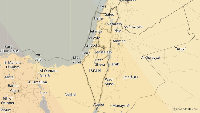 A map of Israel, showing the path of the 3. Okt 2005 Ringförmige Sonnenfinsternis