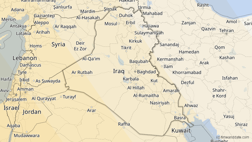 A map of Irak, showing the path of the 3. Okt 2005 Ringförmige Sonnenfinsternis