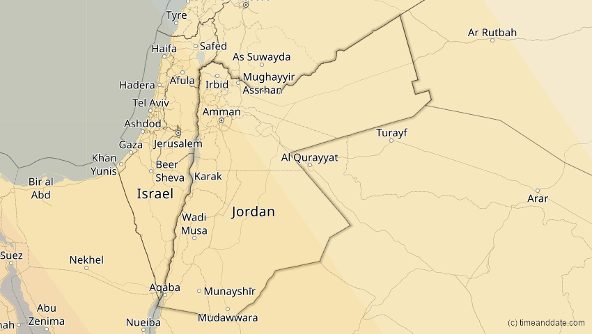 A map of Jordanien, showing the path of the 3. Okt 2005 Ringförmige Sonnenfinsternis